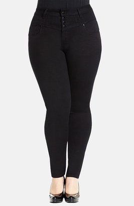 City Chic 'Hi-Waist Honey' Stretch Skinny Jeans (Black) (Plus Size)