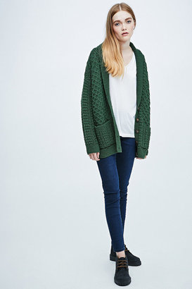 BDG Shawl Cable Cardigan in Green