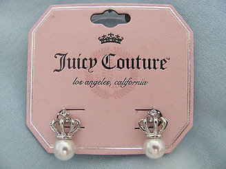 Juicy Couture NEW silver tone CROWN STUD EARRINGS simulated Pearl & Crystal