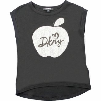 DKNY Girls Black Lace Apple Jersey Top