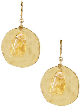 Kenneth Jay Lane Stone and Hammered Disc Drop Earrings