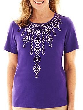 Alfred Dunner Indochine Short-Sleeve Beaded-Center Top