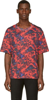 John Lawrence Sullivan Red & Blue Marbled Print Crewneck T-Shirt