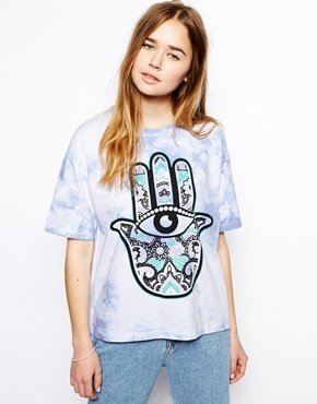 ASOS Washed T-Shirt with Henna Hand Print - multi