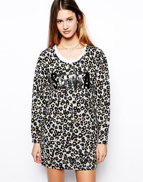 Sonia Rykiel Sonia by Sweat Dress with Leopard Print Logo - Gray spice
