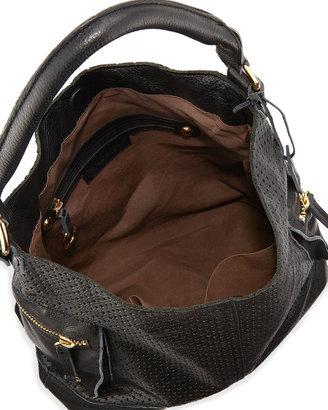 Linea Pelle Dylan Perforated Leather Hobo Bag, Black