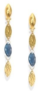 Gurhan Willow London Blue Topaz & 24K Yellow Gold Linear Leaf Drop Earrings