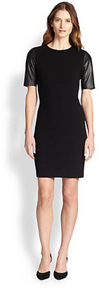 Vince Leather-Sleeved Pencil Dress