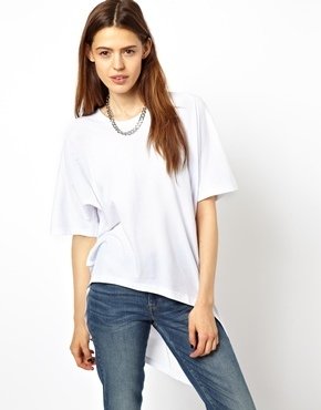 ASOS T-Shirt with Dip Back and Woven Panel - White £5.00