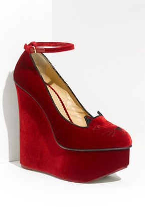 Charlotte Olympia Cat Face Ankle Strap Wedge