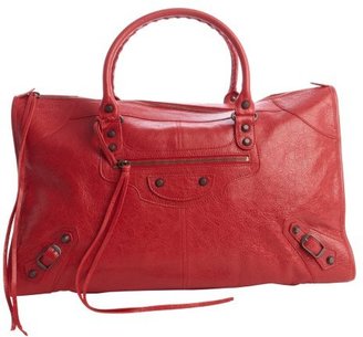 Balenciaga red distressed lambskin leather buckle detail  'Work' satchel bag