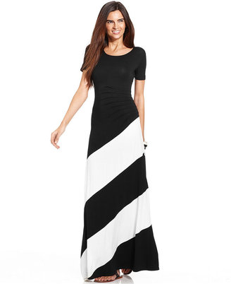 ECI Ruched-Side Striped Maxi Dress