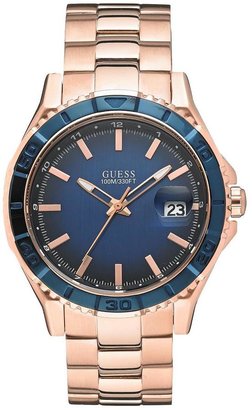 GUESS Plugged In Blue Dial Brushed Rose Gold Bracelet Ladies Watch