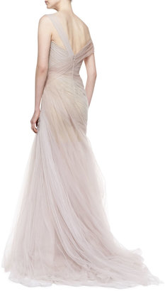 Monique Lhuillier Asymmetric Draped Gown, Blush