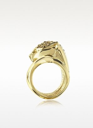 Roberto Cavalli Panther Golden Metal Ring w/Crystals