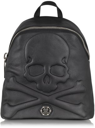 Philipp Plein Black Leather Dark Skull Backpack