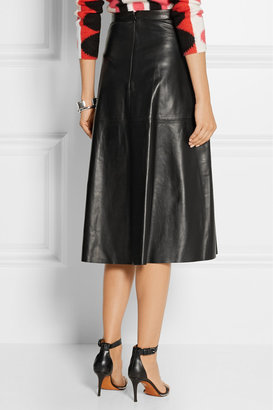 Valentino Leather A-line midi skirt