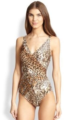 Gottex Swim One-Piece Leopard-Print Surplice Swimsuit