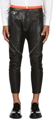 DSquared 1090 Dsquared2 Black Leather Zipper Trim Biker Pants