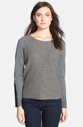 Eileen Fisher Leather Trim Merino & Yak Sweater (Online Only)