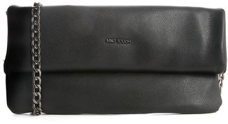MANGO Faux Leather Roll Down Fold Over Clutch Bag - Black
