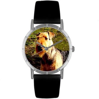 Whimsical Watches Kids' R0130079 Classic Airedale Terrier Black Leather And Silvertone Photo Watch