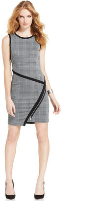 Spense Petite Sleeveless Plaid Asymmetrical Zipper Dress
