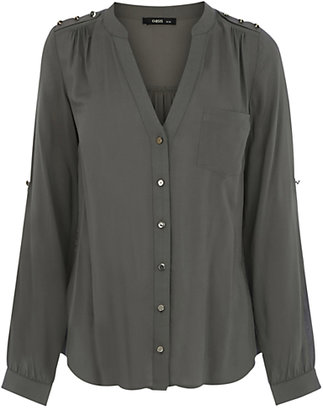 Oasis Military Button Detail Shirt, Khaki