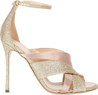 Sergio Rossi Satin and Glitter Leather Ankle-strap Sandals