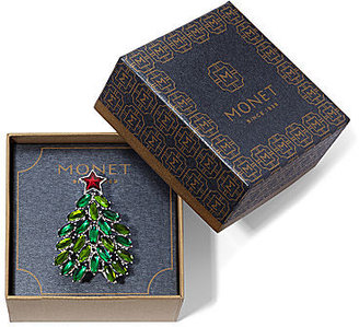 JCPenney MONET JEWELRY Monet Green Stone Silver-Tone Christmas Tree Pin