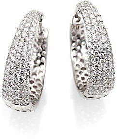 Roberto Coin Scalare Diamond & 18K White Gold Hoop Earrings/0.75"
