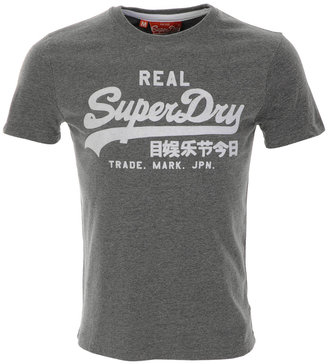 Superdry Vintage Logo Flock Entry T Shirt Grey