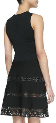 Parker Laser-cut Leather Fit-And-Flare Dress, Black