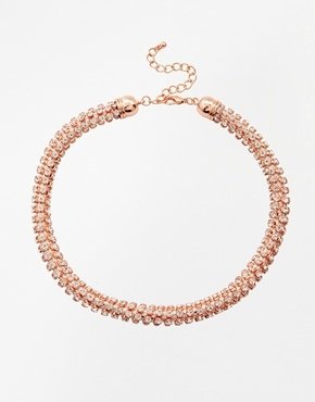 Lipsy Twisted Cup Chain Choker Necklace - Rose gold