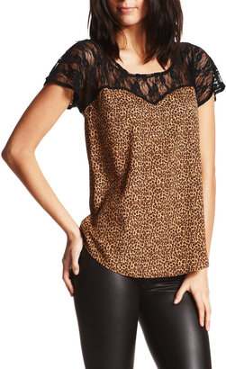 Charlotte Russe Lace-Inset Leopard Tee