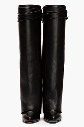 Givenchy Black Leather Shark Lock Wedge Boots