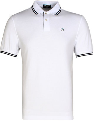 Hackett Tip Logo White & Navy Slim Fit Pique Polo Shirt