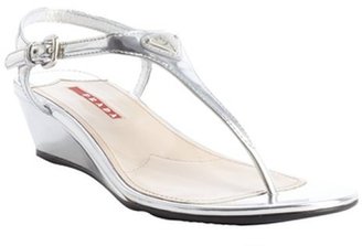 Prada silver leather thong strap wedge heel sandals