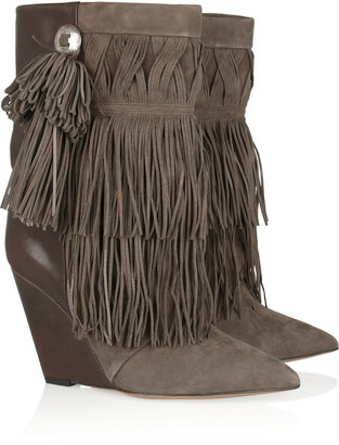 Isabel Marant Jacob fringed suede and leather wedge boots