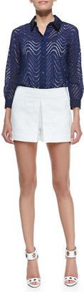 Victoria Beckham Front-Pleat Wide-Leg Shorts, White
