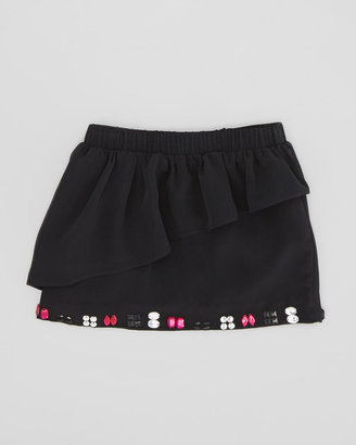 Milly Minis Cascade Ruffle Miniskirt, Black