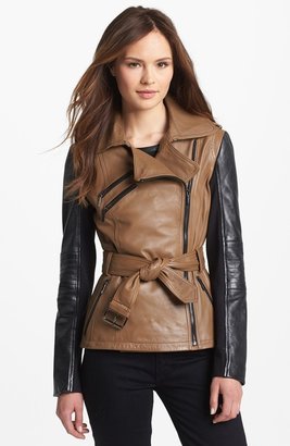 Laundry by Shelli Segal Two Tone Leather Moto Jacket