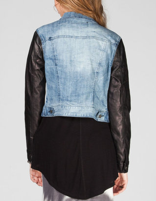 YMI Jeanswear Faux Leather Sleeve Womens Denim Jacket