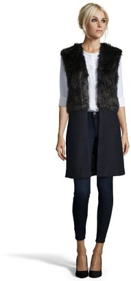 RD Style black and navy wool blend faux fur accent vest