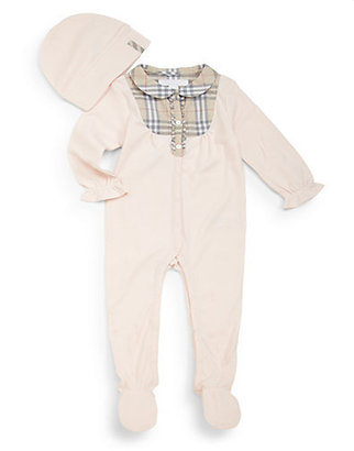 Burberry Infant's Two-Piece Check Bib Footie & Hat Gift Set