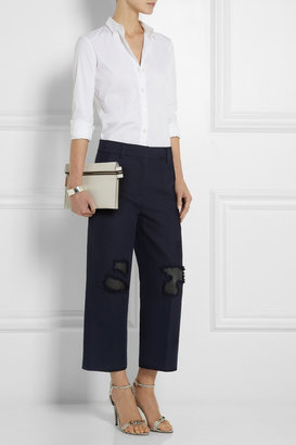 Alexander Wang Leather-trimmed cropped twill wide-leg pants