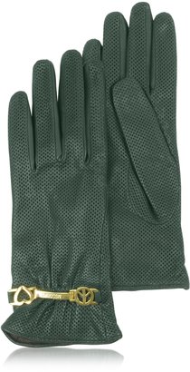 Moschino Perforated Green Nappa Leather Gloves
