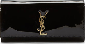 Saint Laurent Black Patent Leather Monogrammed Clutch