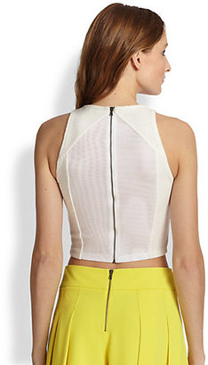 Alice + Olivia Pire Sheer-Paneled Stretch Knit Cropped Top