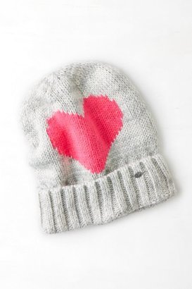 American Eagle Outfitters Light Heather Grey Intarsia Heart Beanie, Womens One Size